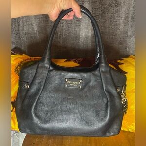 Kate Spade Black Leather Shoulder Bag with Gold Accents